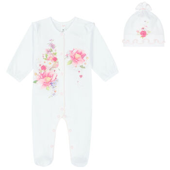 Baby Girls White Floral Babygrow Set
