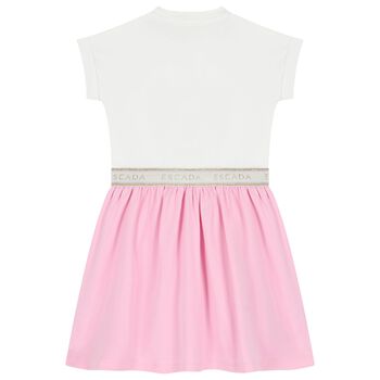 فستان بنات بالشعار باللون الابيض والوردى 