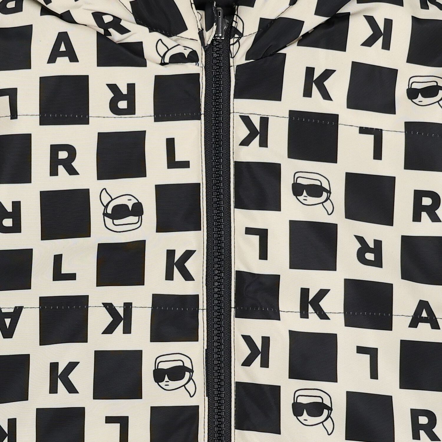 Younger Boys White & Black Ikonik Karl Reversible Puffer Jacket, 1, hi-res