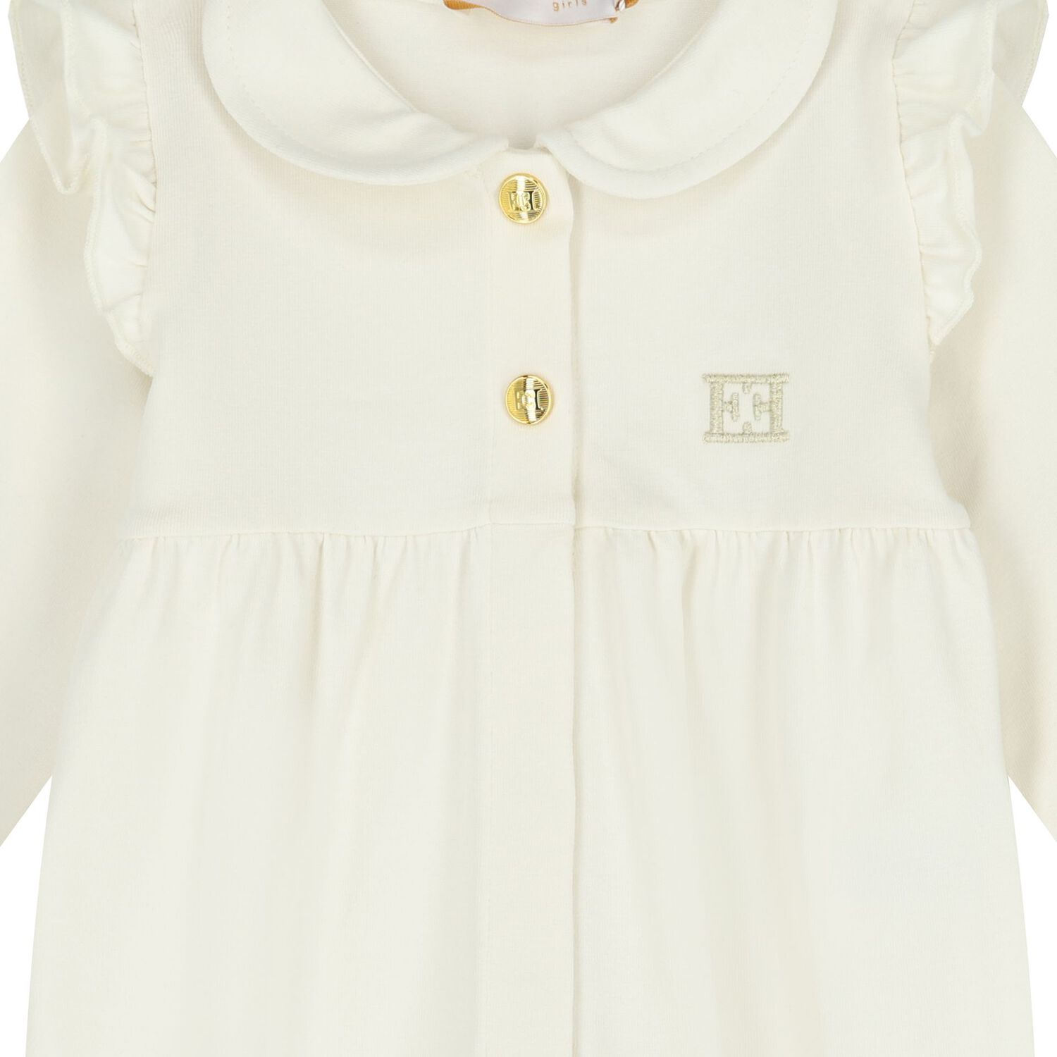 Baby Girls Ivory Logo Ruffled Babygrow, 1, hi-res