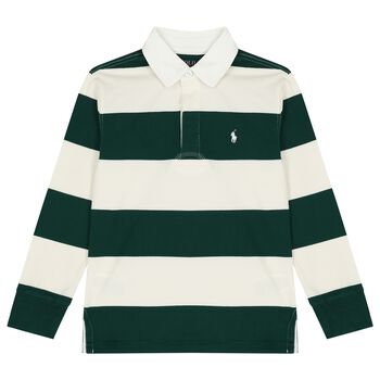 Boys Ivory & Green Striped Polo Shirt