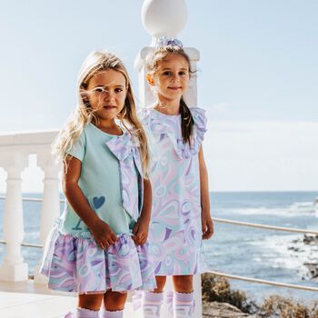 Girls Aqua & Purple Printed Dress