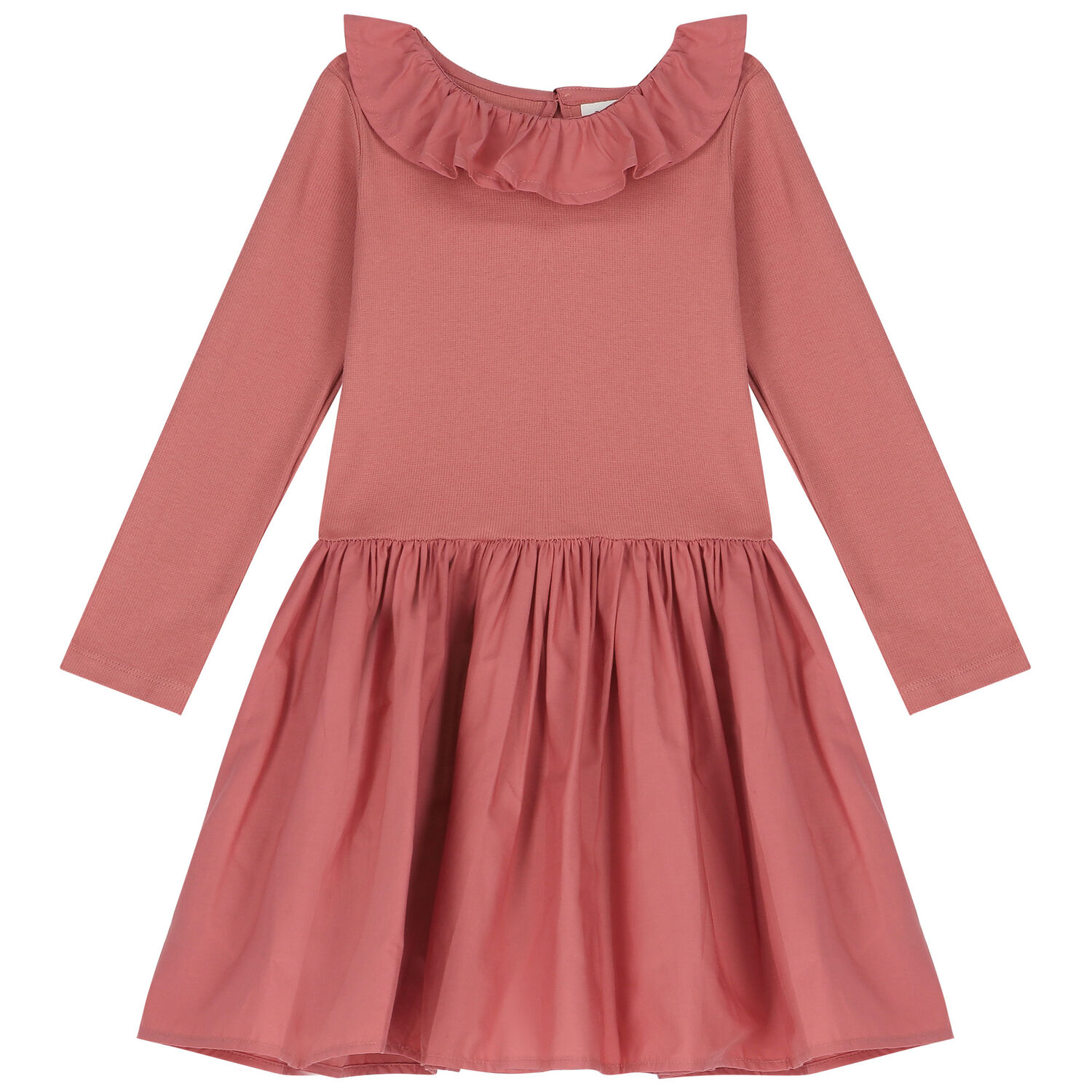 Younger Girls Pink Ruffled Long Sleeve Dress, 1, hi-res