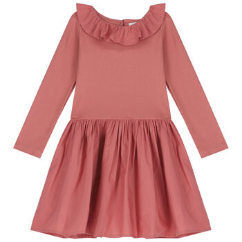 Younger Girls Pink Ruffled Long Sleeve Dress