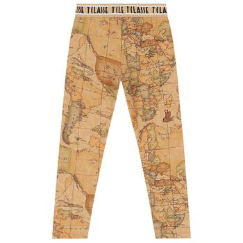 Girls Beige Geo Map Leggings