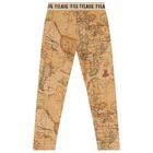 Girls Beige Geo Map Leggings, 1, hi-res