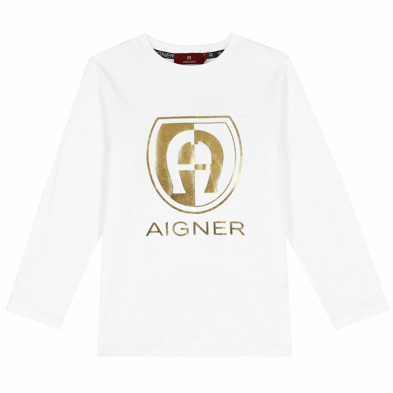 Boys White & Gold Logo Long Sleeve Top, 1, hi-res image number null