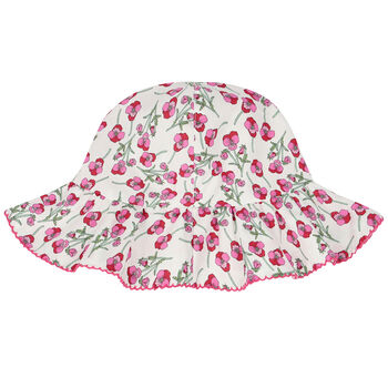 قبعة شمسية باللون الأبيض والوردي للبنات 
