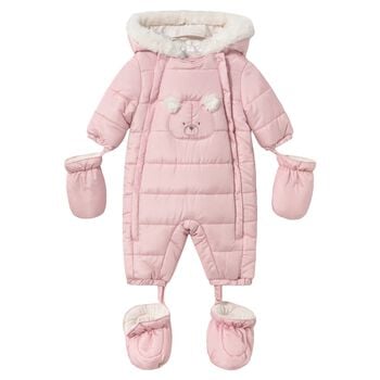 Baby Girls Pink Teddy Bear Baby Snowsuit
