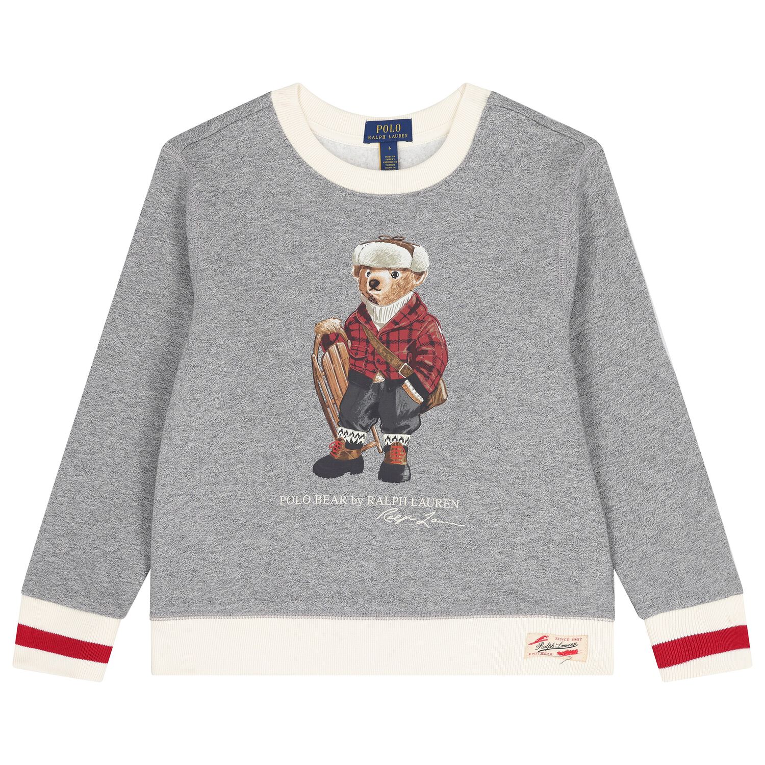 Boys Grey Logo Polo Bear Sweatshirt, 1, hi-res image number null