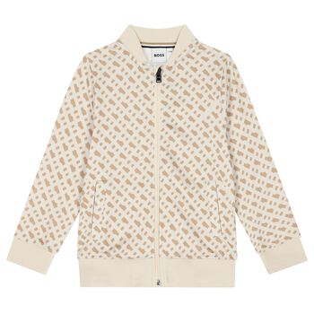 BOSS Boys Beige Logo Zip Up Top, 1 Boys Beige Logo Zip Up Top