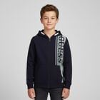 Boys Navy Blue Logo Hooded Top, 1, hi-res
