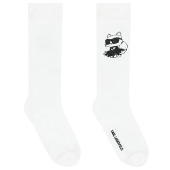 Girls White Choupette Logo Socks