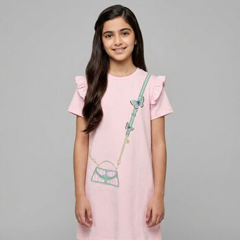 Girls Pink Bag Logo Dress 