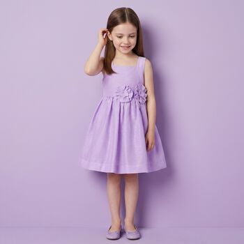 فستان كتان للبنات مزين بزهرة الليلك