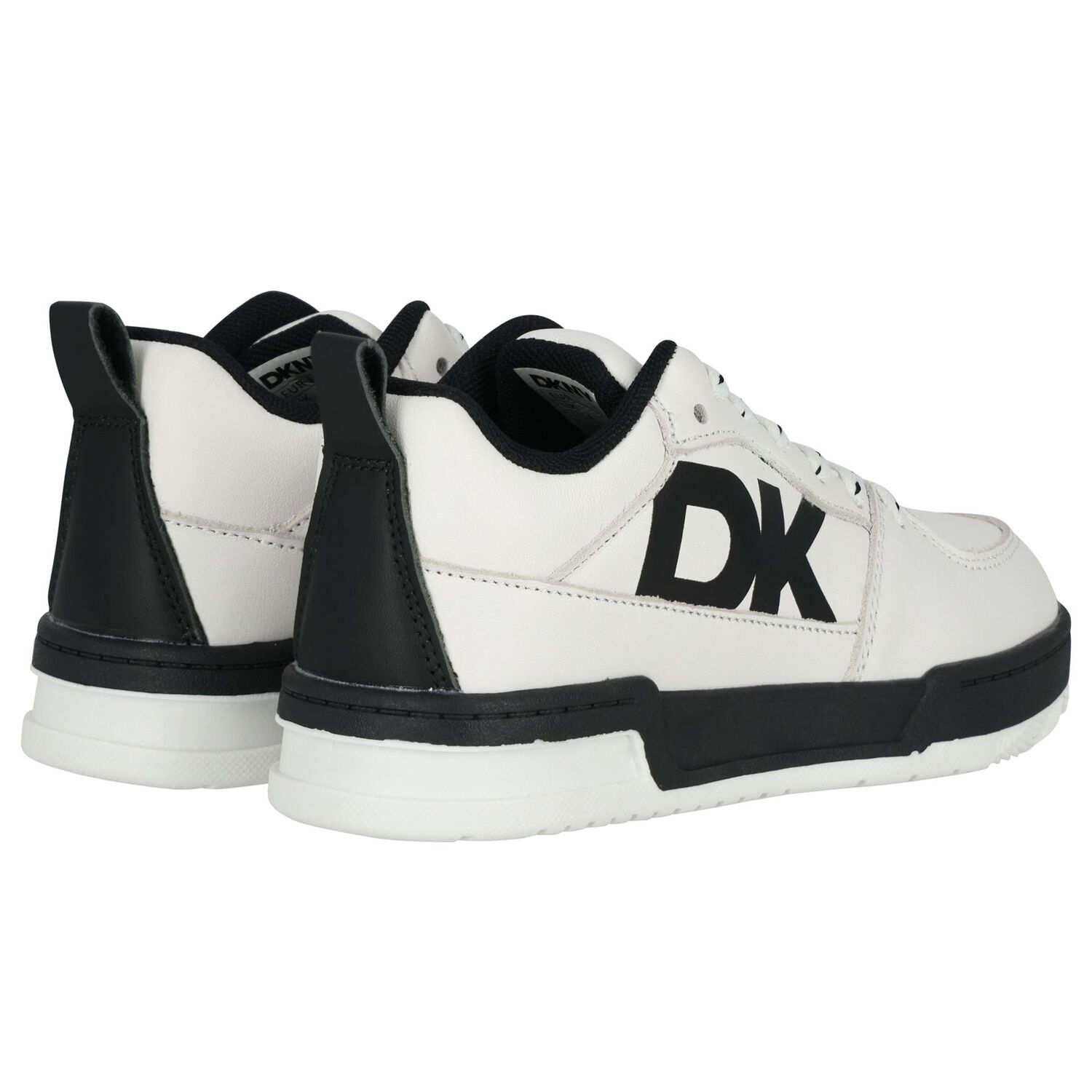 White & Black Leather Logo Trainers, 1, hi-res