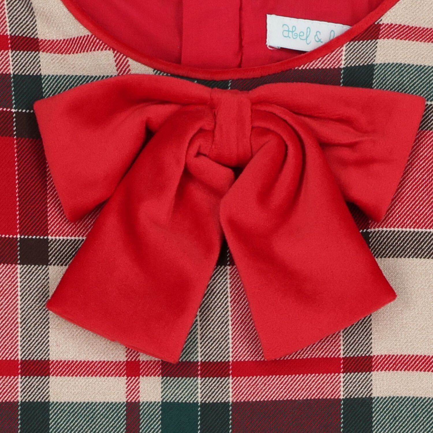 Girls Red Tartan Velvet Bow Dress, 1, hi-res
