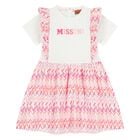 Younger Girls White & Pink Logo Zig Zag Dress, 1, hi-res