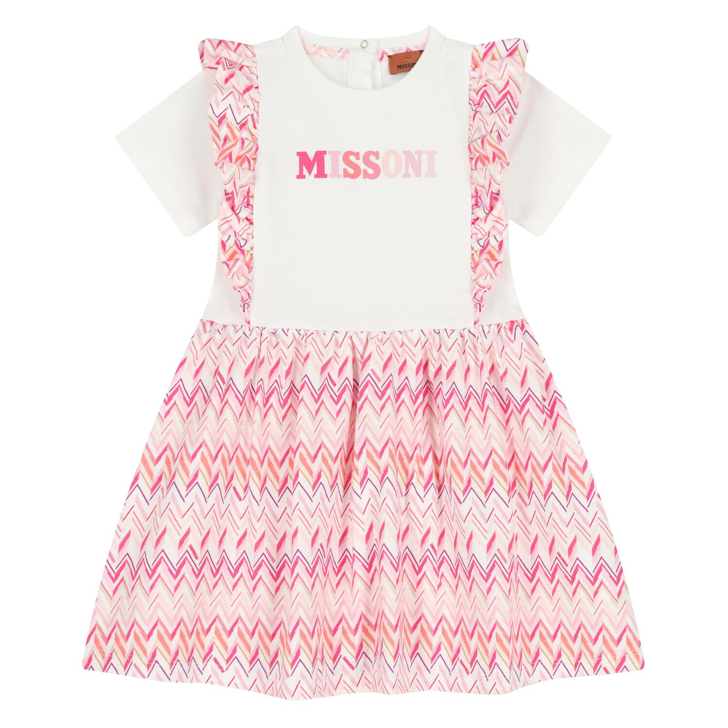 Younger Girls White & Pink Logo Zig Zag Dress, 1, hi-res