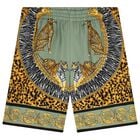 Boys Green, Yellow & Black Tiger Barocco Shorts, 1, hi-res