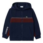 Boys Navy Blue Logo Hooded Zip Up Top, 1, hi-res