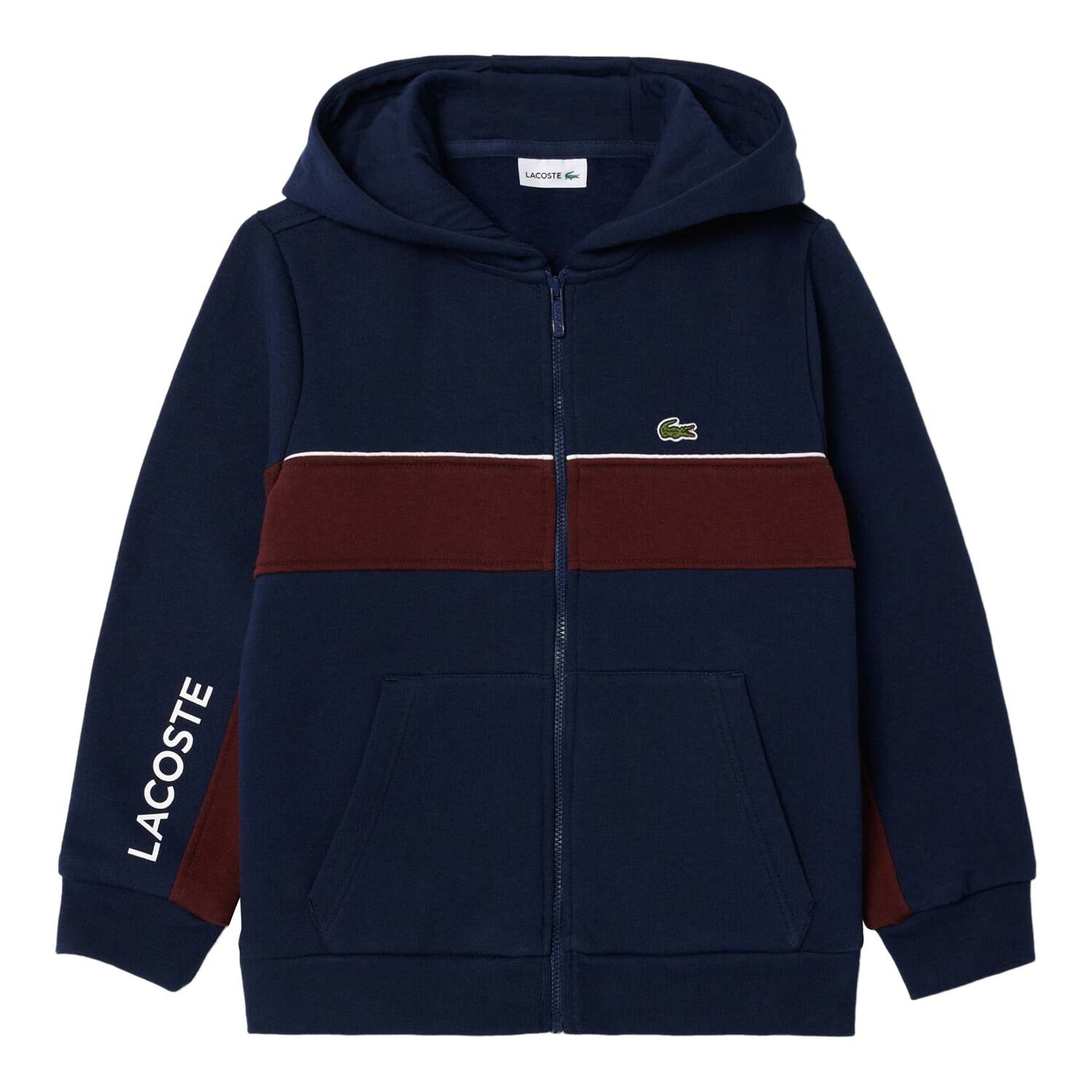 Boys Navy Blue Logo Hooded Zip Up Top, 1, hi-res image number null