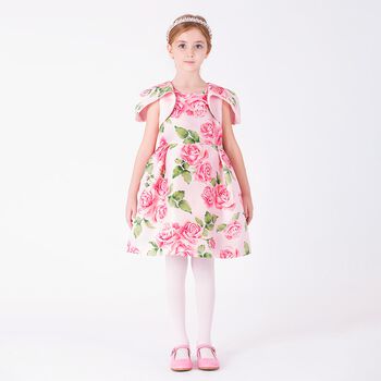 Girls Pink Logo Floral Dress