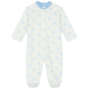 Baby Boys Ivory & Blue Horse Babygrow