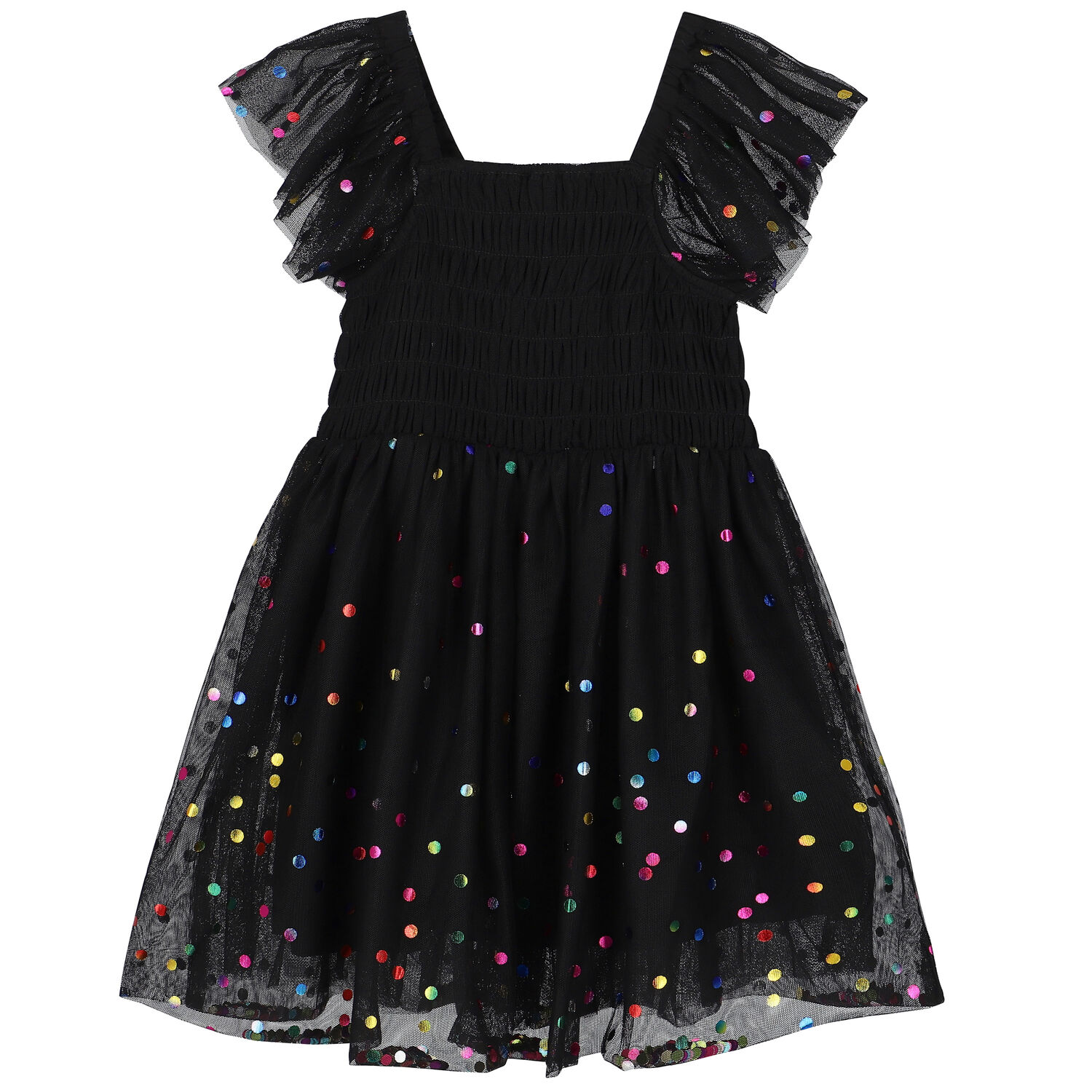 Girls Black Dots Tulle Dress, 1, hi-res