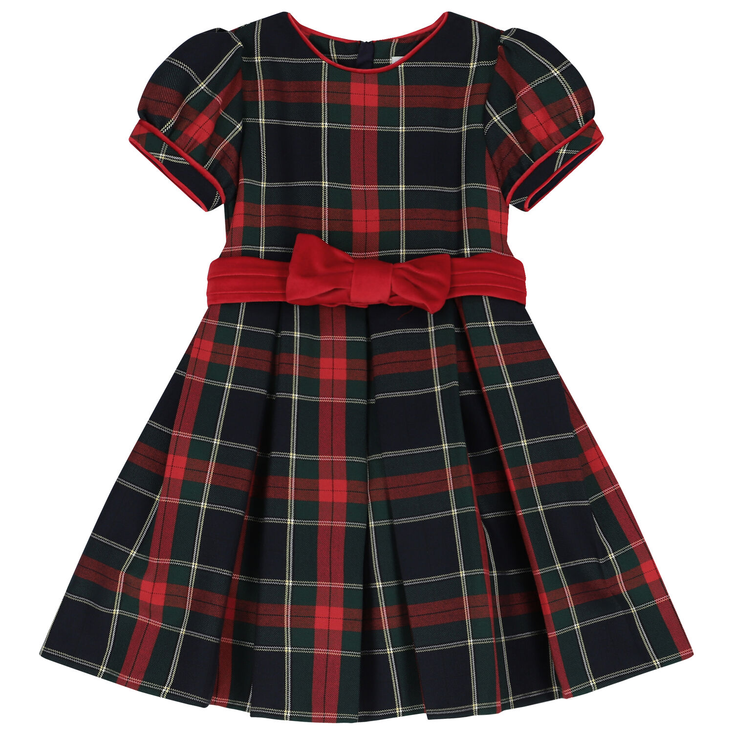 Girls Navy Blue & Red Tartan Dress, 1, hi-res image number null