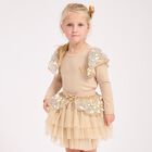 Girls Beige Sequin Tulle Skirt, 3, hi-res