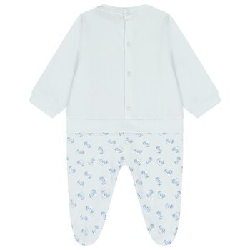 Baby Boys Blue Teddy Bear Logo Babygrow