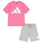 Girls Pink & Grey Logo Shorts Set, 1, hi-res