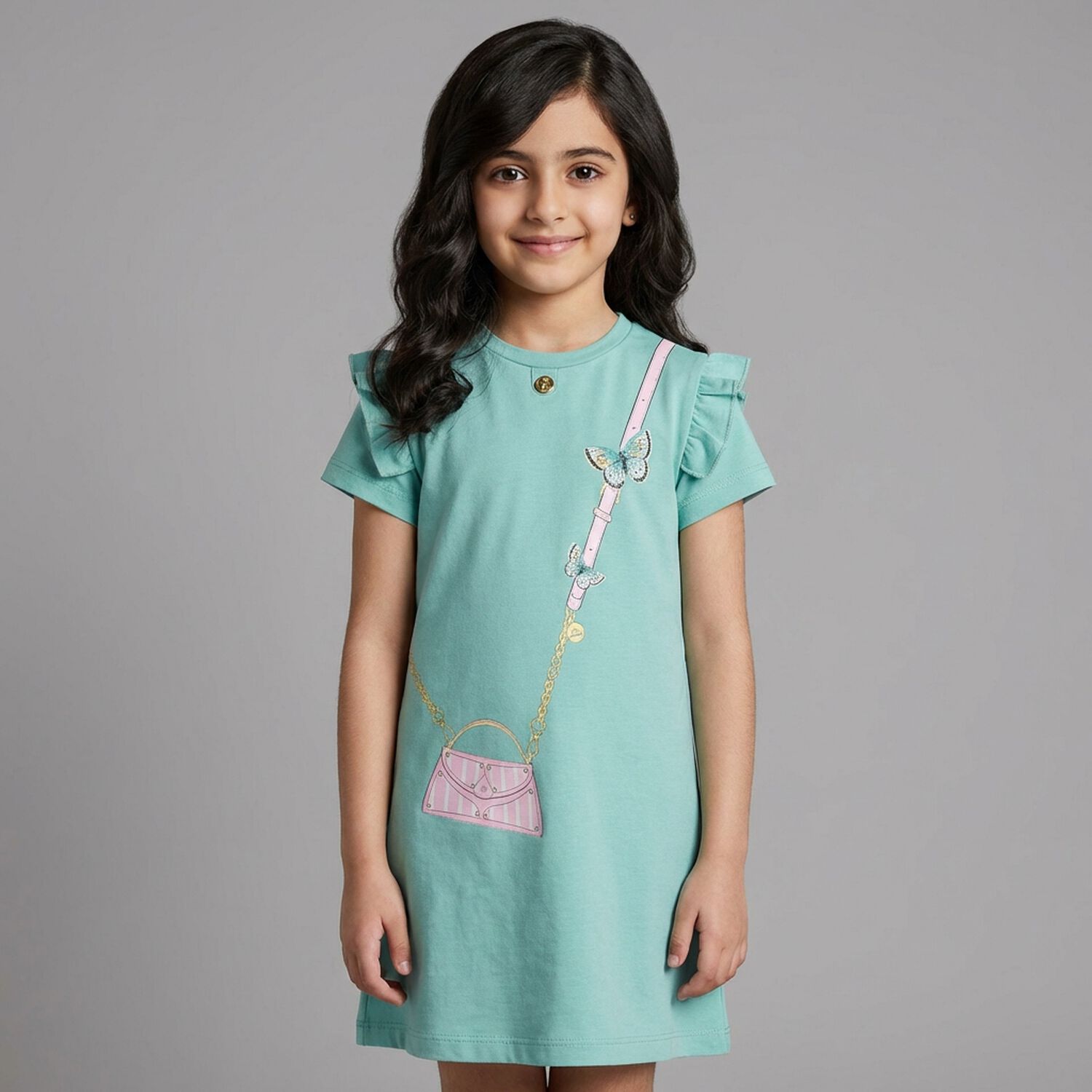 Younger Girls Green Bag Logo Dress, 2, hi-res