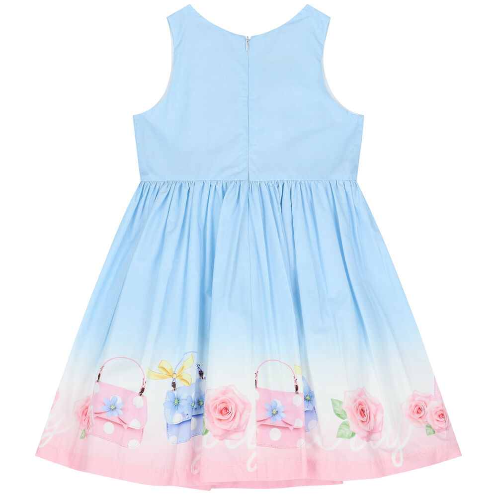 The Best Dressed Child Girls Blue Daisy Sleeveless A-Line Dress - Bows at Sides