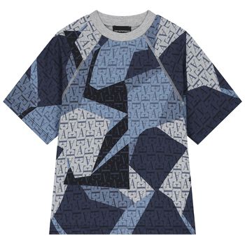 Boys Grey & Blue Logo T-Shirt