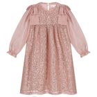 Girls Pink Embellished Sequin Dress, 1, hi-res
