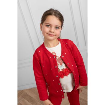 Girls Red Pearl Cardigan