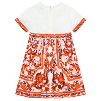 Girls White & Orange Majolica Dress