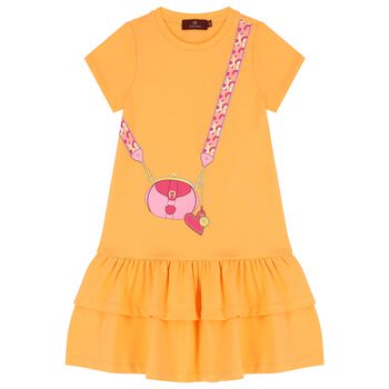 Girls Orange Logo Bag Dress