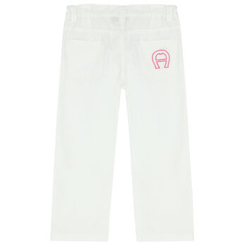 Girls White Butterfly Trousers