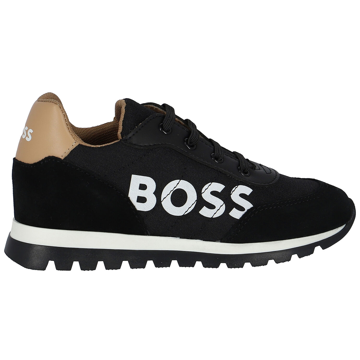Boys Black Logo Trainers, 1, hi-res