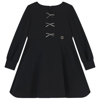 Girls Black Diamante Bow Dress