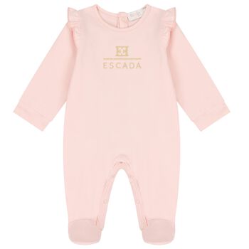 Baby Girls Pink Logo Ruffled Babygrow