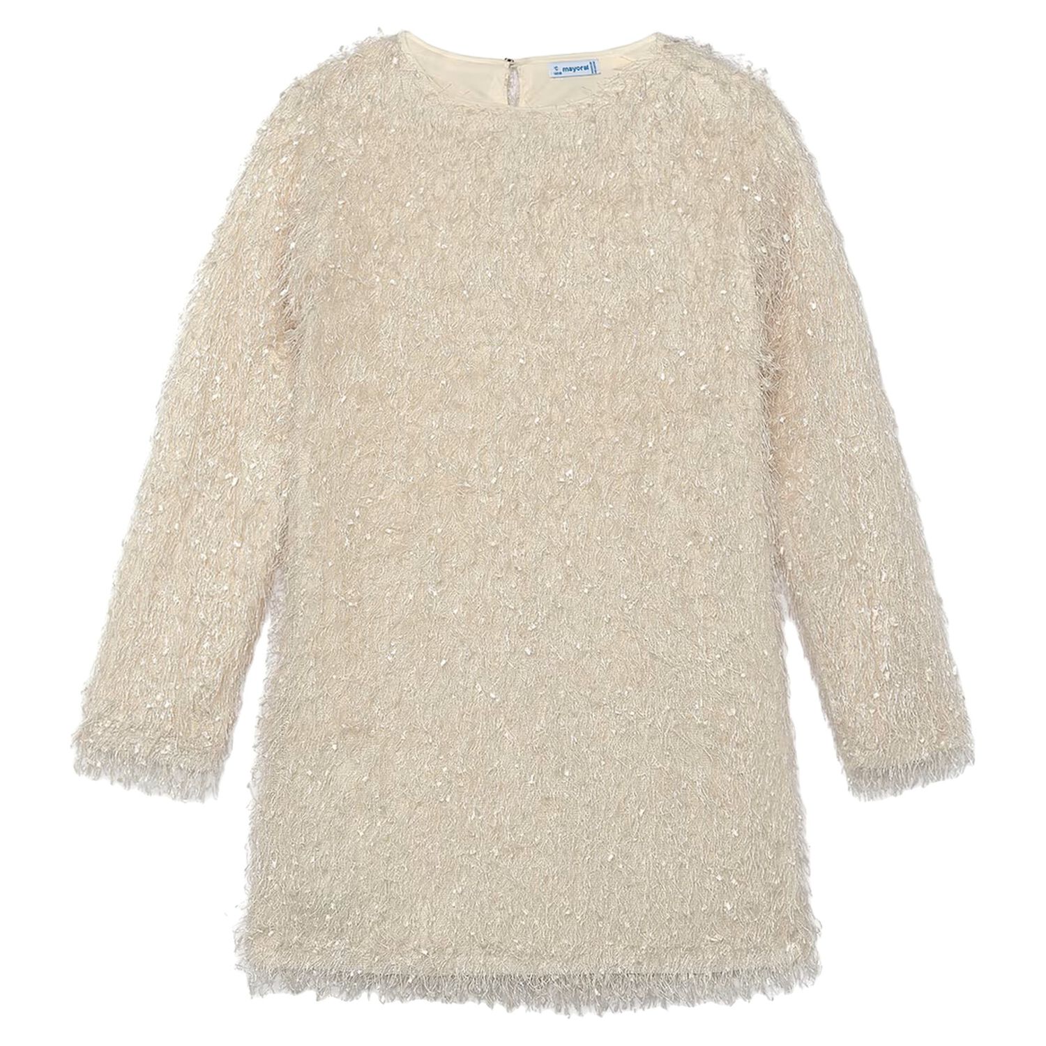 Girls Beige Fringed Dress, 1, hi-res