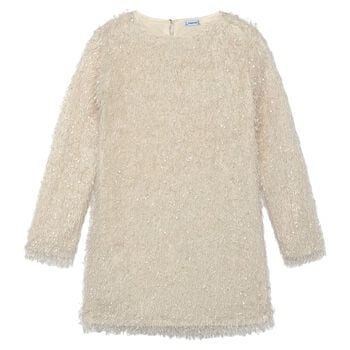 Girls Beige Fringed Dress