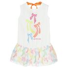 Girls White Bow Dress, 1, hi-res