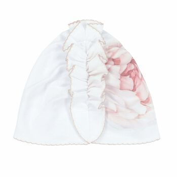 Baby Girls White Printed Hat