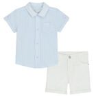 Younger Boys Blue & White Shorts Set, 1, hi-res