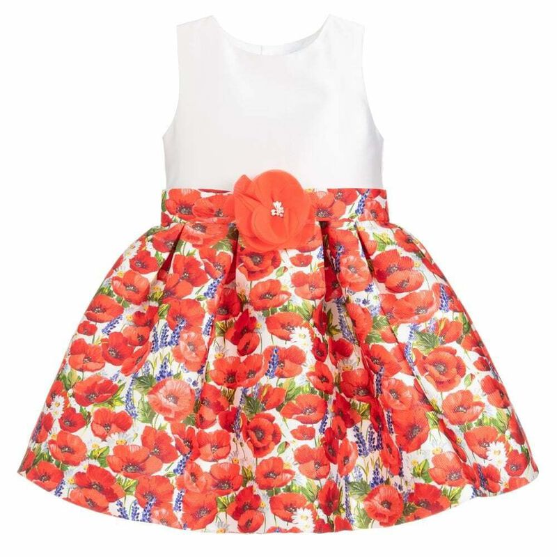Girls White & Red Poppy Dress, 1, hi-res image number null